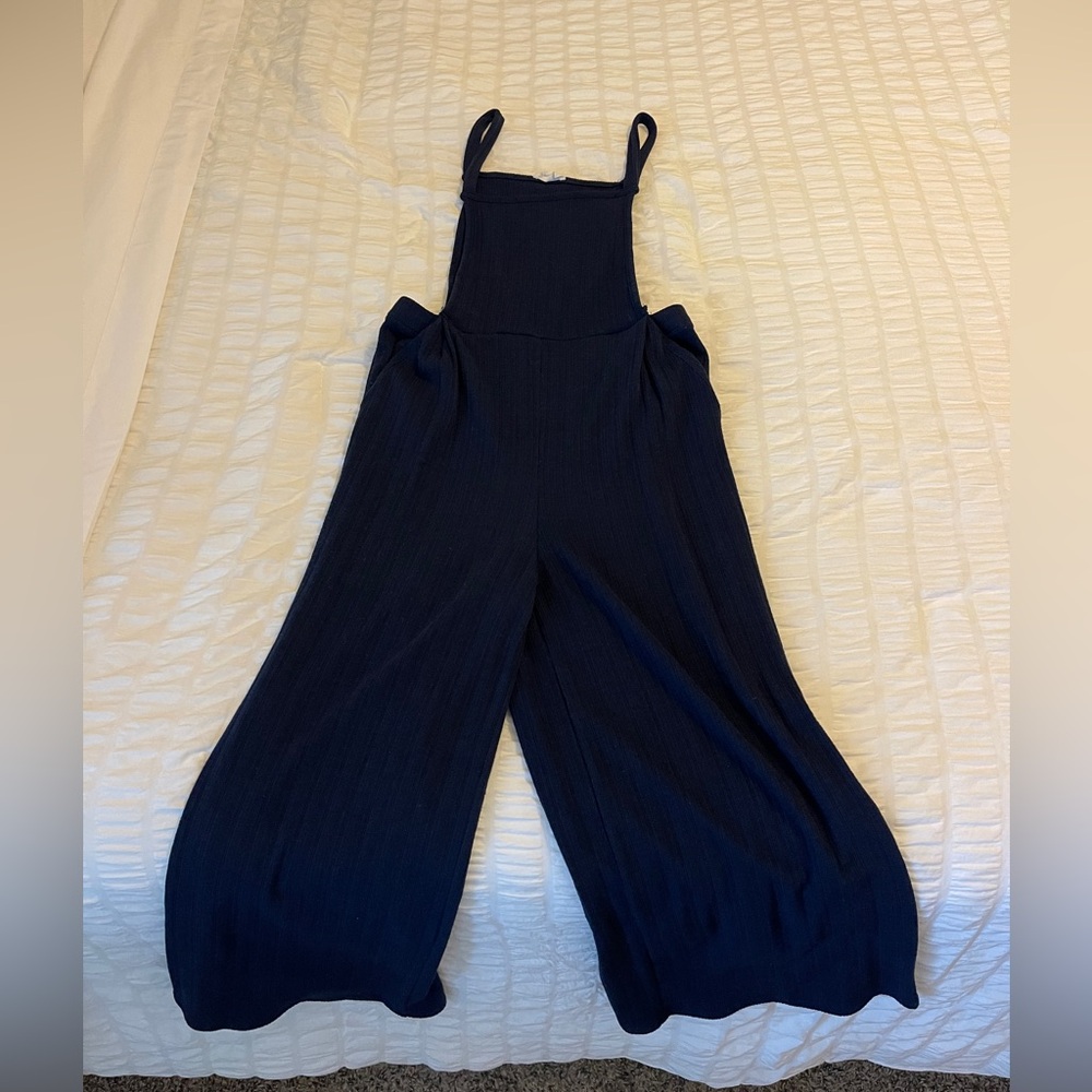 Sleeveless Dark Blue Flooded Jumpsuit